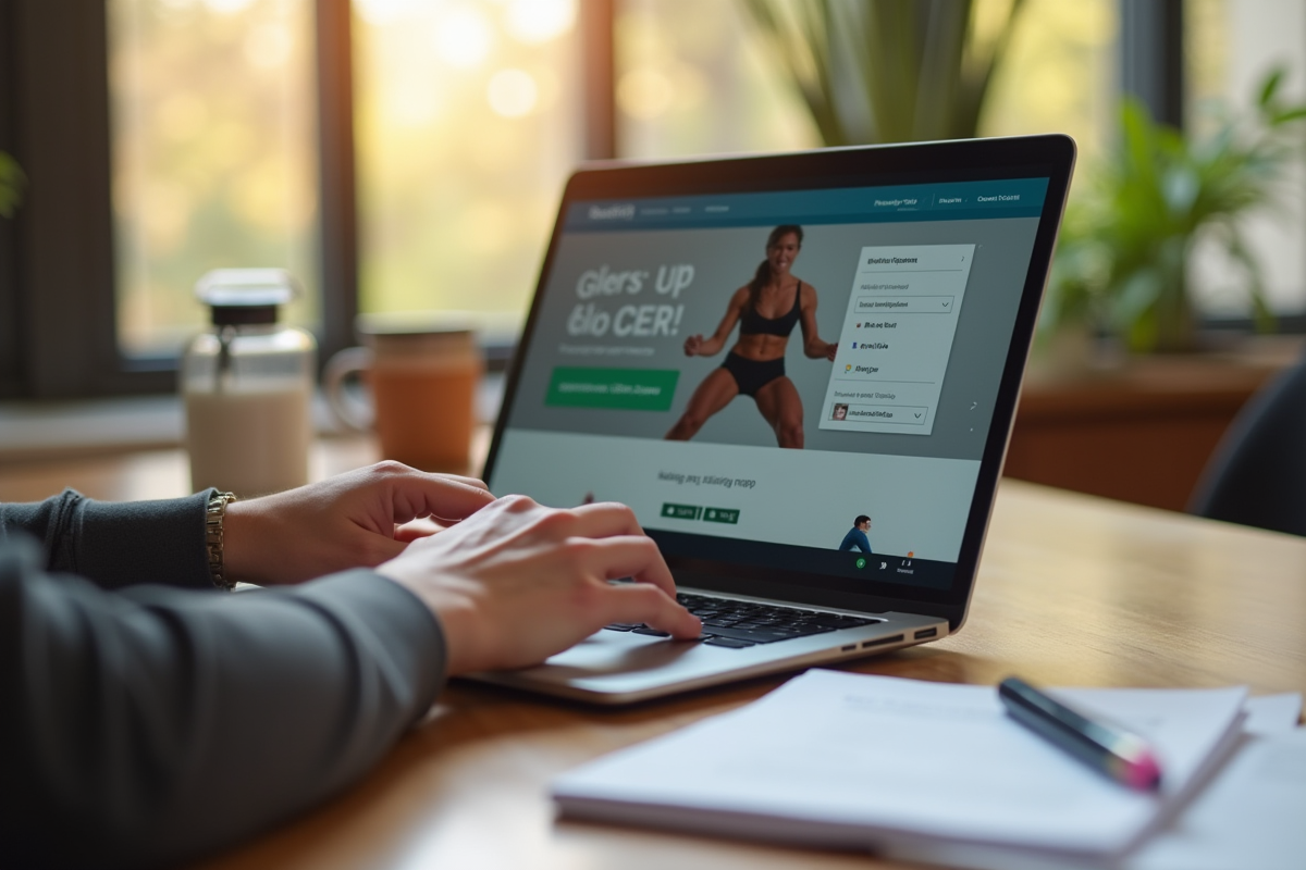 Main utilisant un ordinateur pour annuler un abonnement gym à domicile
