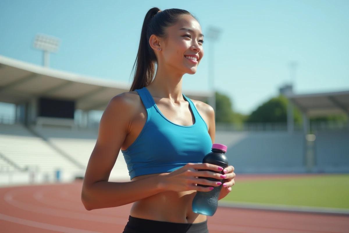 Jeune athlète féminine en course avec bouteille de sport