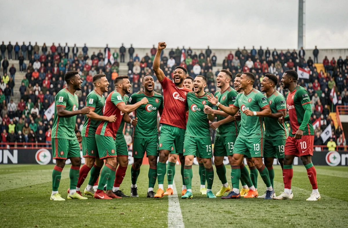 Joueurs algériens célébrant un but lors d'un match de Ligue 1 algérienne