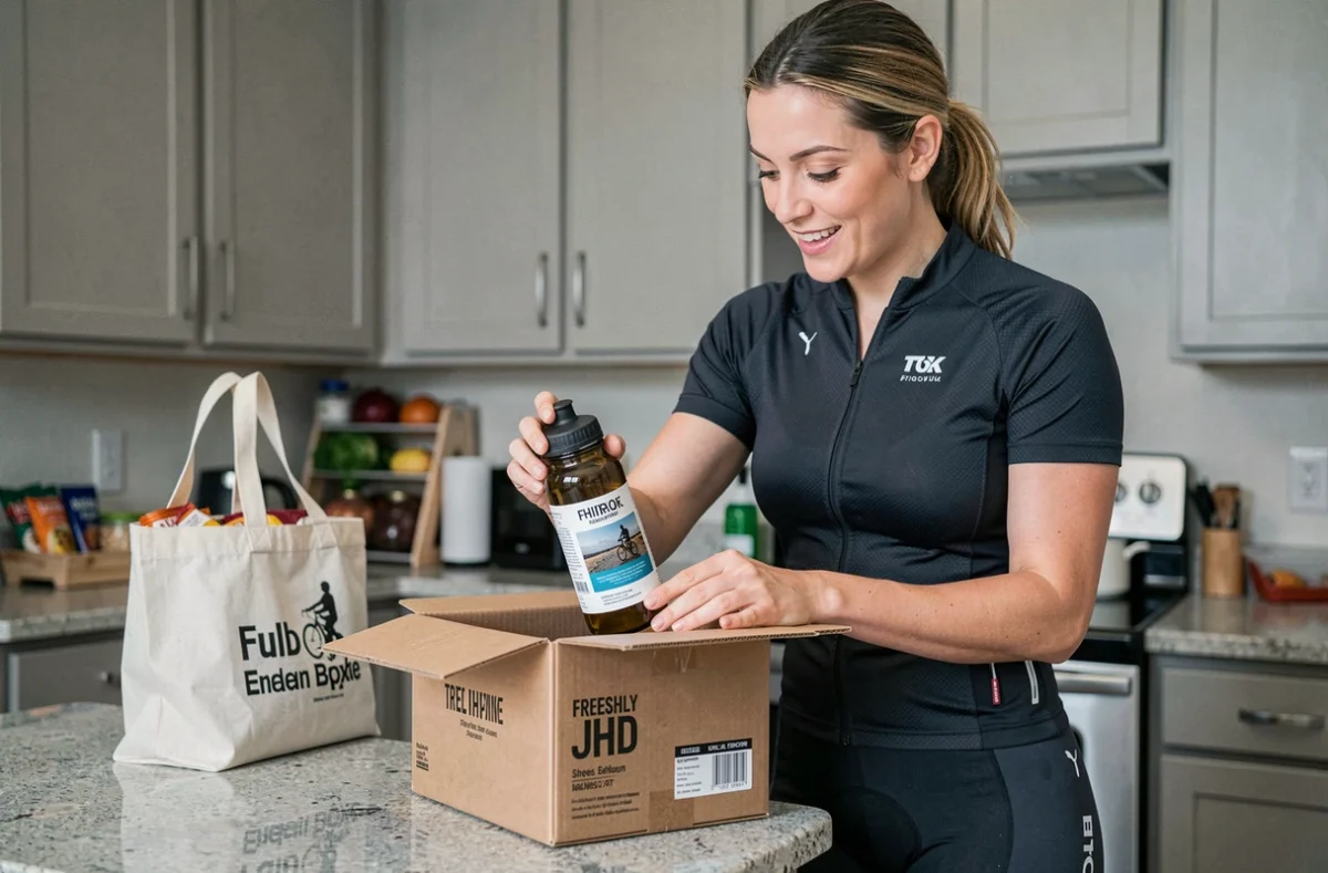 Femme déballant une commande de sport à domicile, représentant l'expérience d'achat sur le site Deporvillage