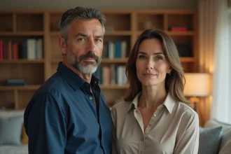 Couple uni et serein face aux rumeurs médiatiques, adoptant une attitude calme et digne dans leur intérieur