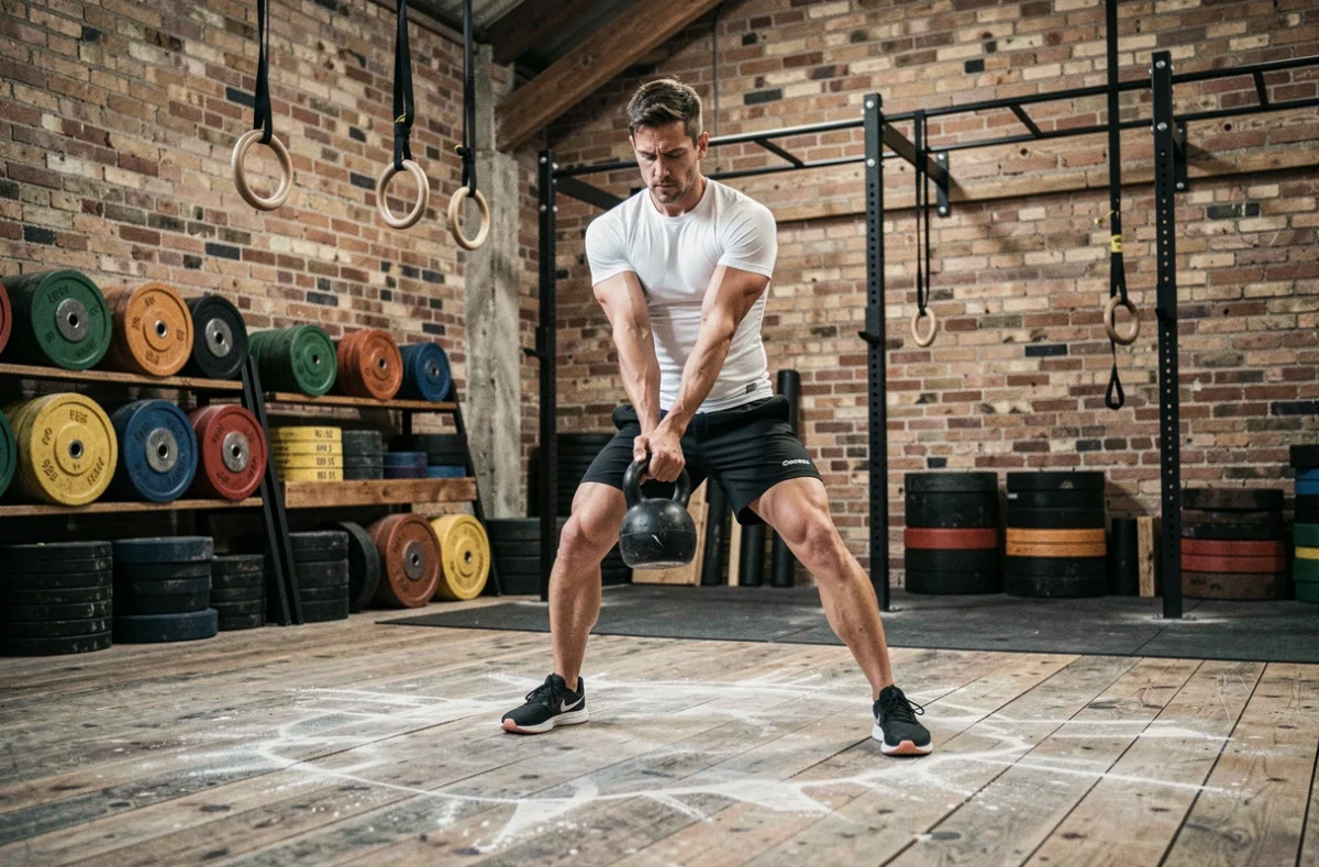 Athlète réalisant un swing kettlebell dans la box CrossFit 6301 à Clermont-Ferrand