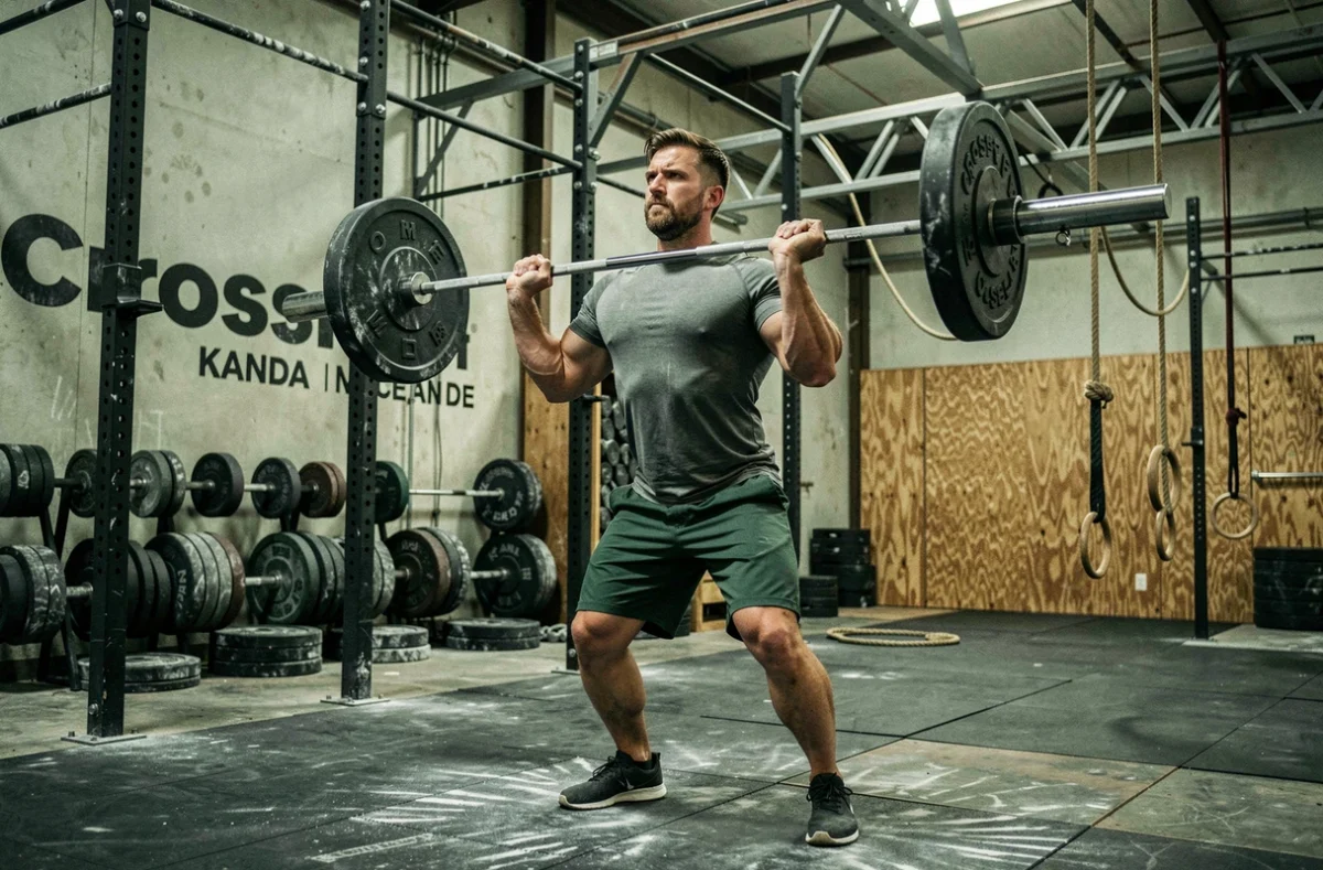 Athlète réalisant un épaulé-jeté à la barre dans la box CrossFit Kanda
