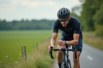 Cycliste homme ajustant le dérailleur arrière d'un vélo de route