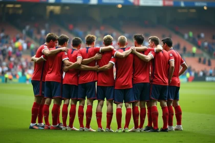 Groupe de joueurs de football amateurs souriants sur le terrain