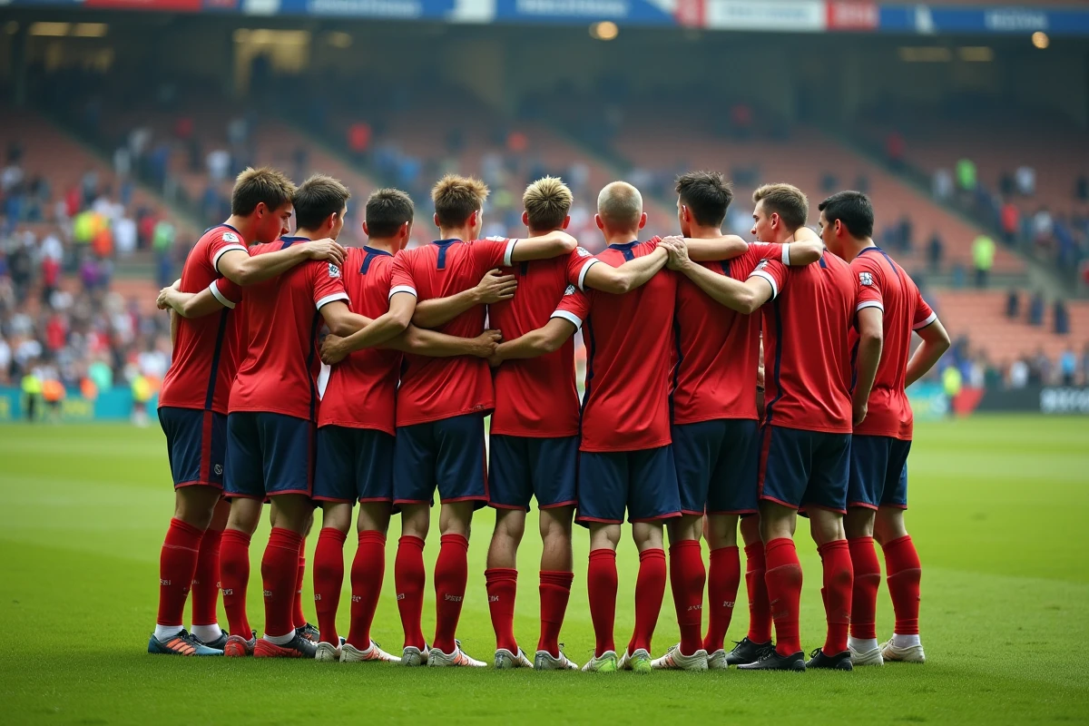 Groupe de joueurs de football amateurs souriants sur le terrain