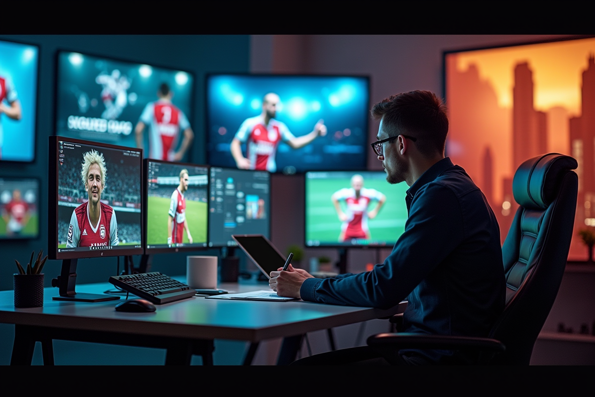 Espace de travail moderne avec posters de sportifs