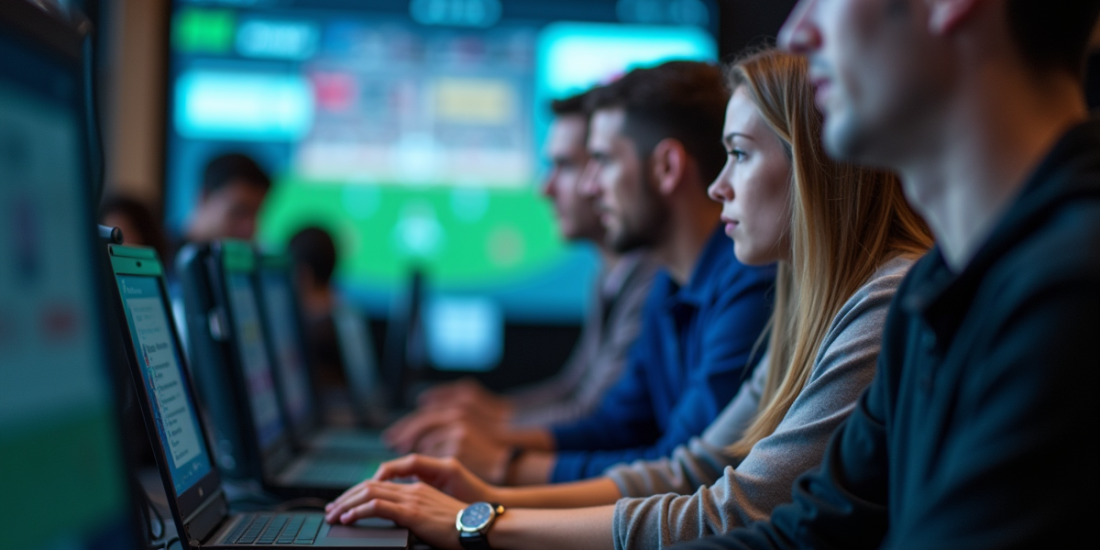 Fans de sport discutant devant un forum en ligne