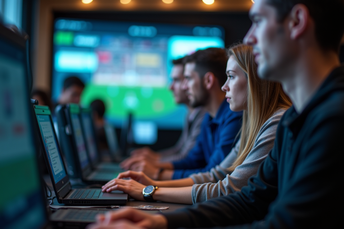 Fans de sport discutant devant un forum en ligne