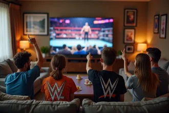 Fans de lutte regardant un match à la télévision