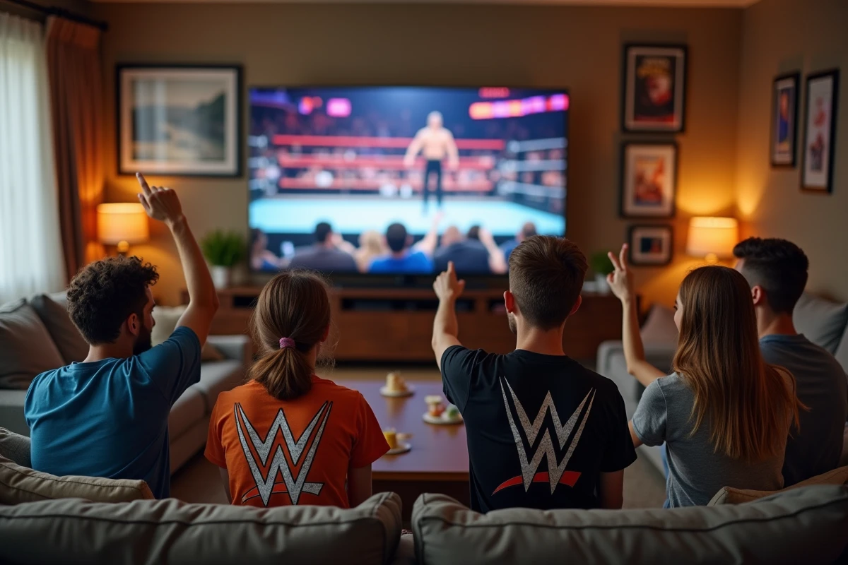 Fans de lutte regardant un match à la télévision