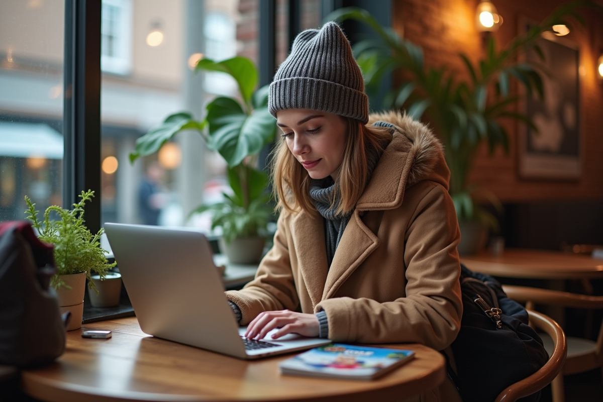 Femme achetant des billets de rugby dans un café