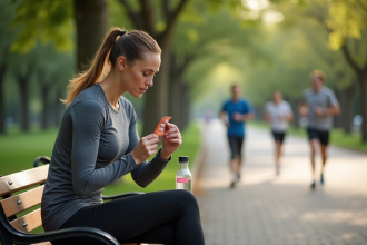 Jeune femme sportive prenant une pastille d'électrolytes en plein air