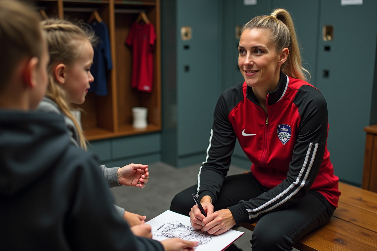 Footballeuse signant des autographes aux fans