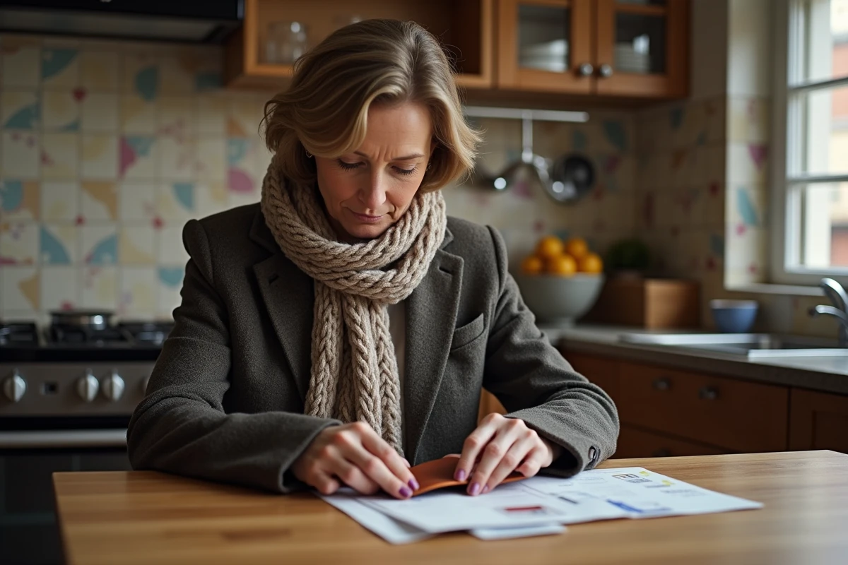 Femme organise tickets rugby dans la cuisine chaleureuse