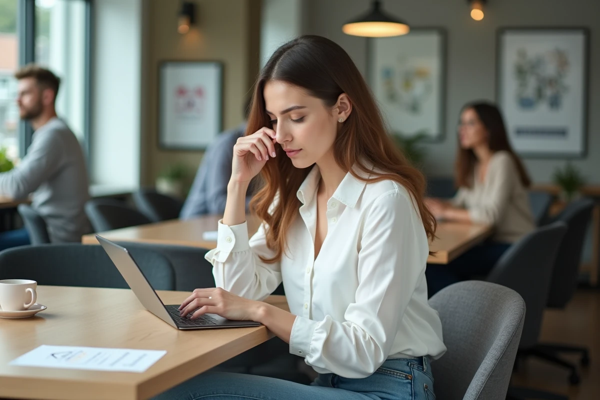 Femme configurant la sécurité sur une tablette dans un espace de coworking