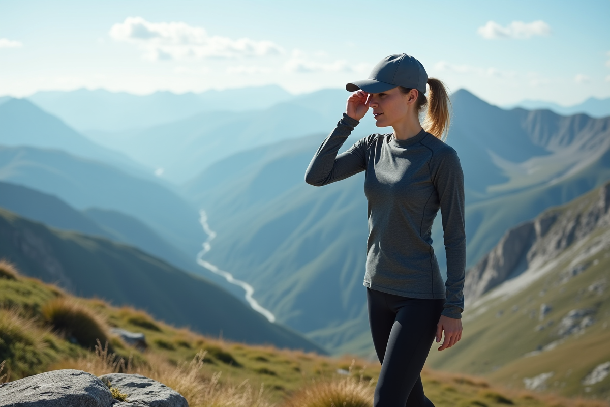 Femme trail en pause avec vue panoramique montagne