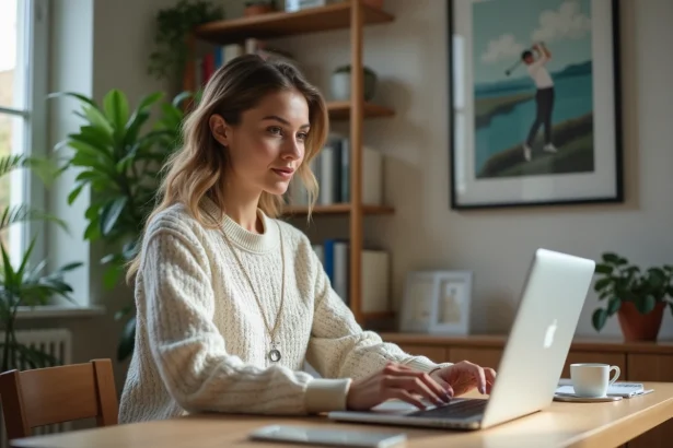 Femme travaillant sur son ordinateur dans un bureau lumineux
