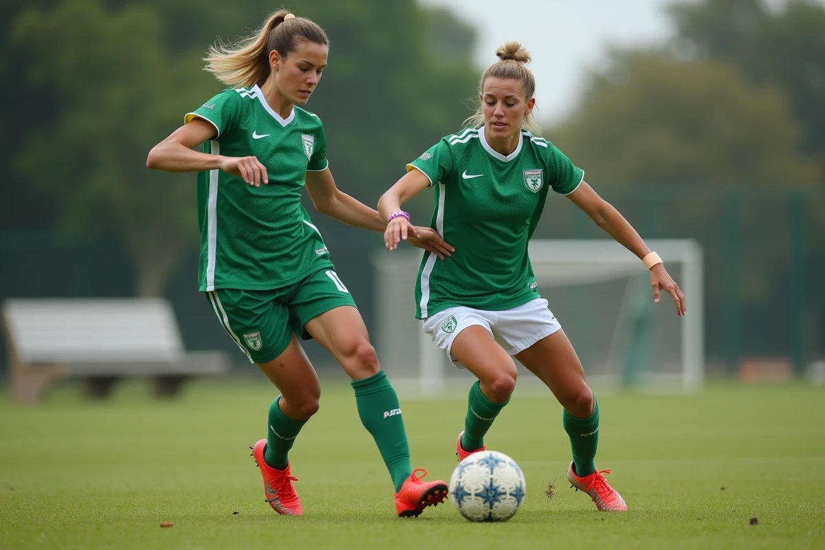 Joueuses de football féminin en compétition lors d'un match de District 31 en Haute-Garonne
