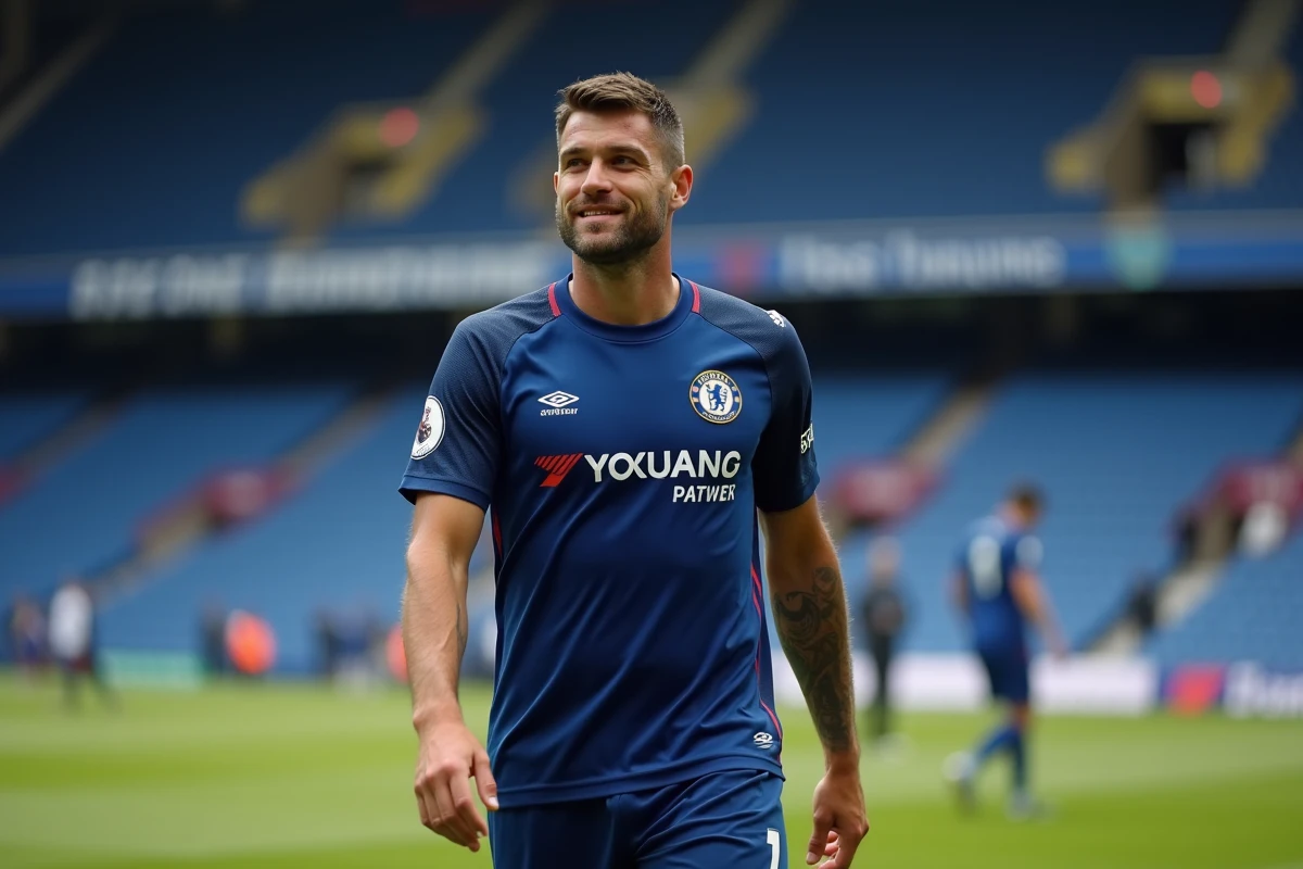 Footballeur expérimenté sortant du stade après match