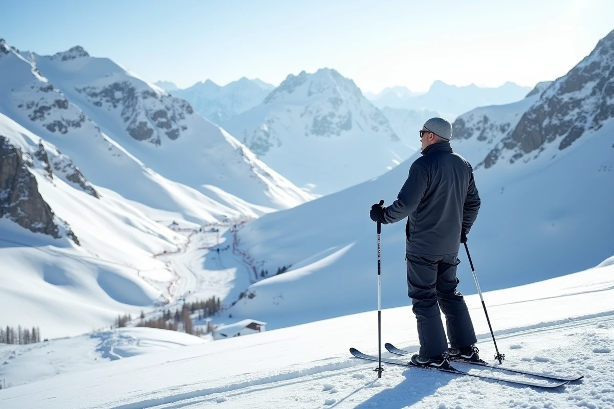 Skieur au sommet des pistes de Tignes profitant d'une période creuse pour des forfaits moins chers