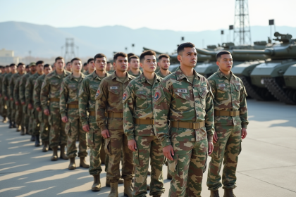 Groupe de soldats divers en formation sur une base militaire