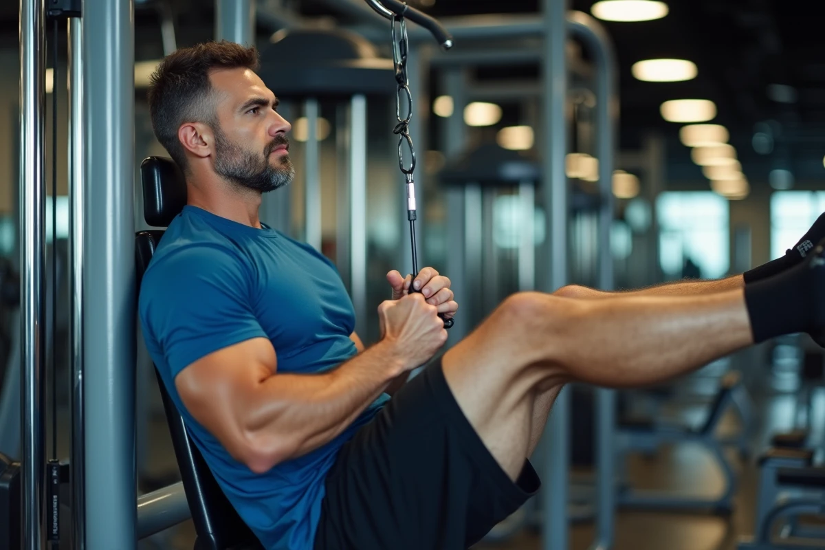 Homme faisant des levées de jambes à la salle de sport
