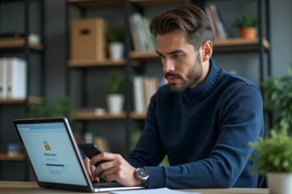 Homme vérifiant ses paramètres de sécurité informatique
