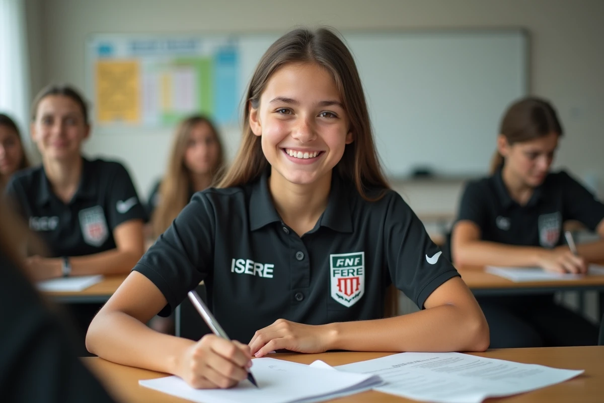 Jeune arbitre fille en formation dans une salle de classe