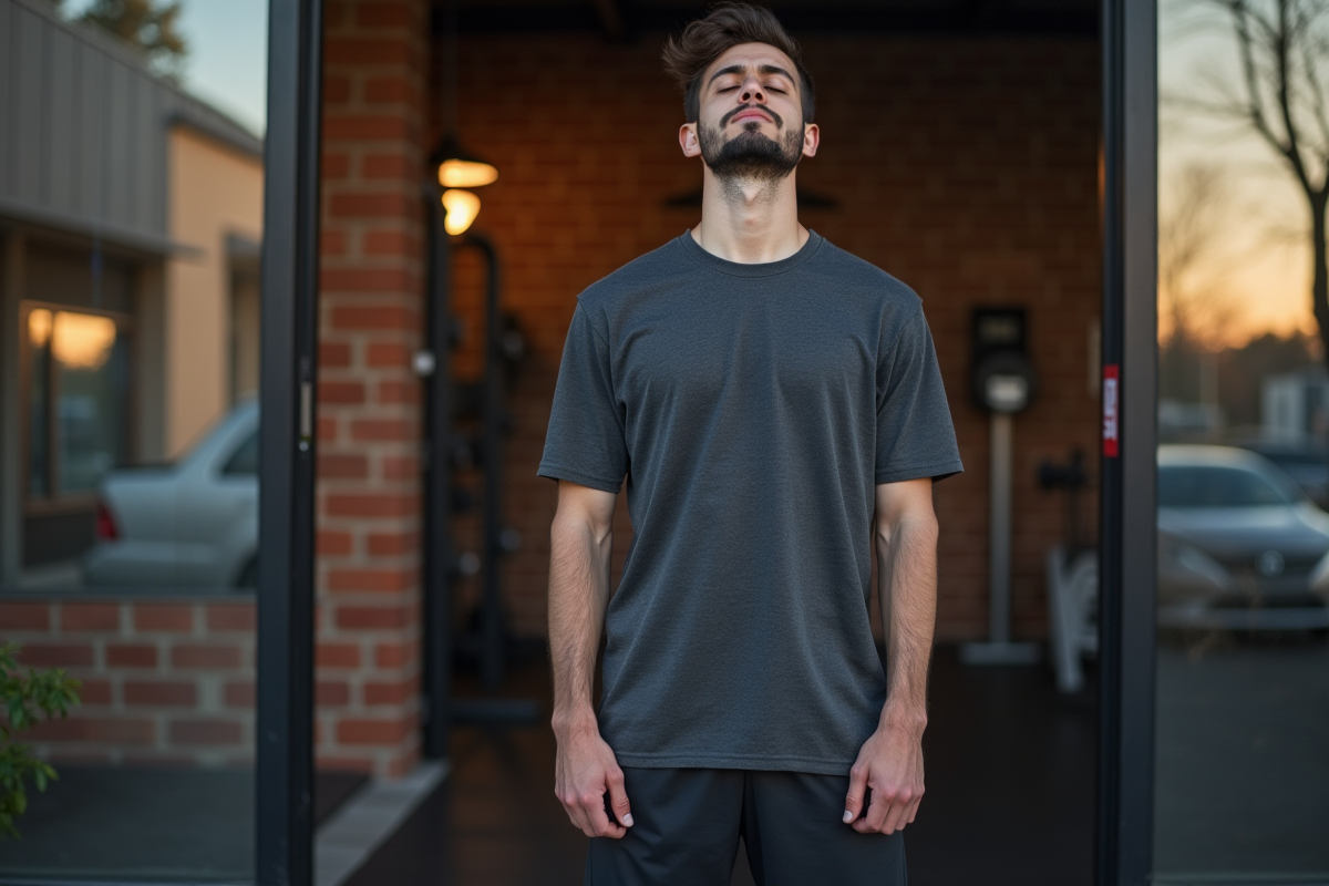 Jeune homme en préparation devant la salle de CrossFit urbaine