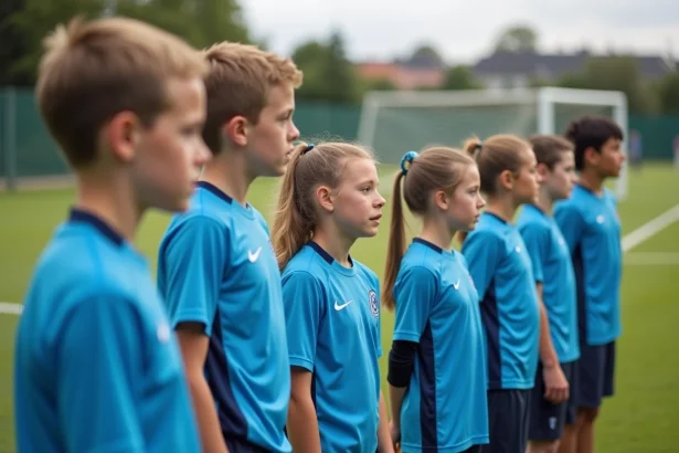 Groupe de jeunes footballeurs en entraînement en Essonne