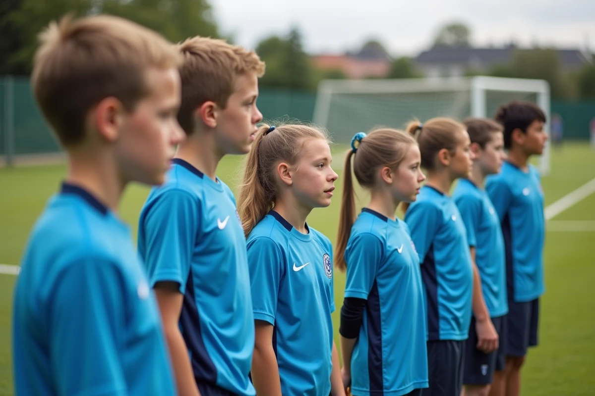 Groupe de jeunes footballeurs en entraînement en Essonne