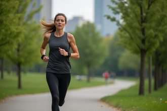 Femme courant dans un parc urbain en pleine nature