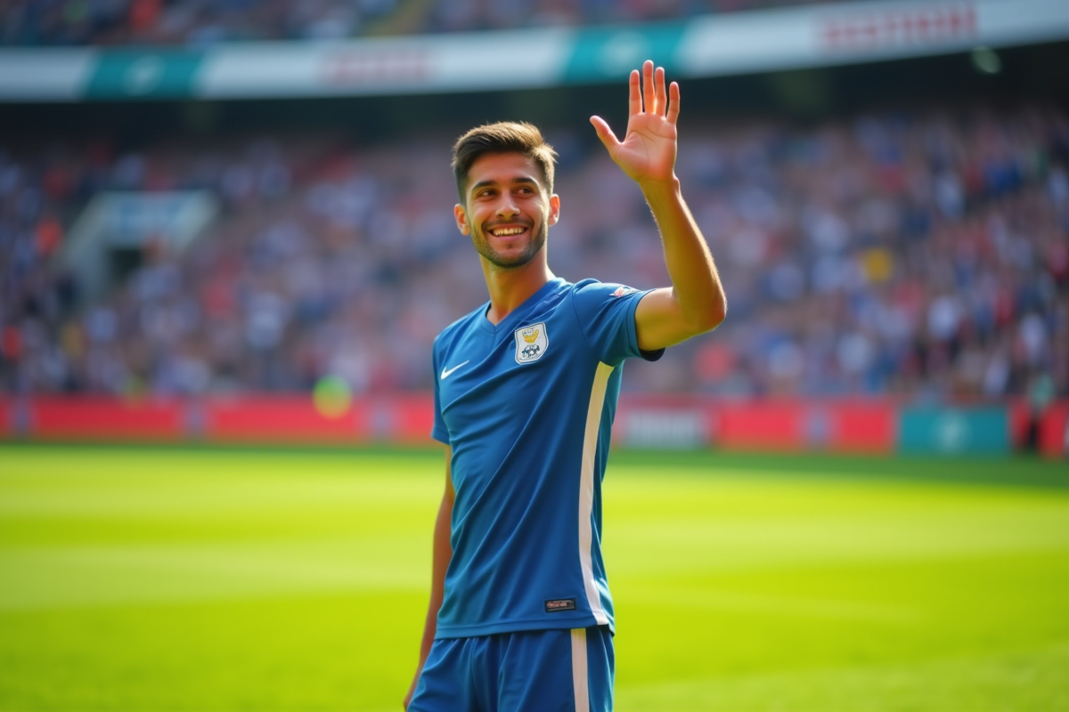Jeune joueur de football souriant sur le terrain