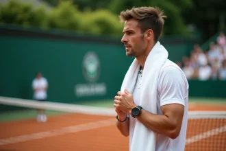 Joueur de tennis masculin en pause sur court en terre battue