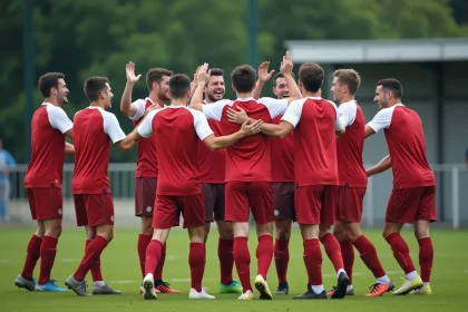 Joueurs du Sporting Club Aubagne Air Bel célébrant une victoire sur le terrain