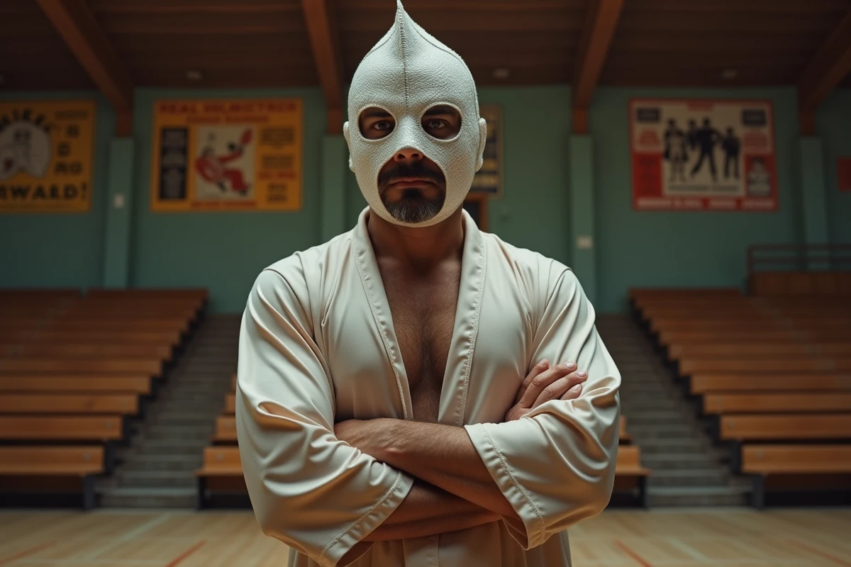 Homme masqué de lucha libre dans une arene vintage