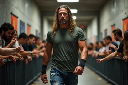 Lutteur masculin dans la rue avec expression détendue