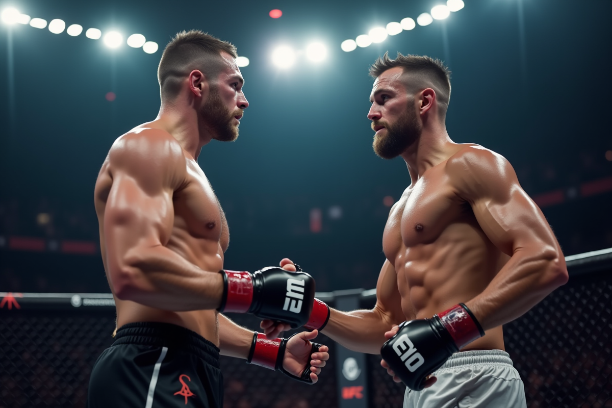 Deux lutteurs MMA se serrent la main dans l’octogone