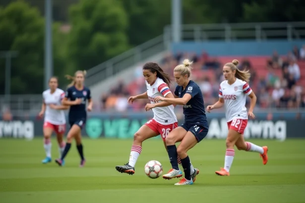 Match de football féminin en Yvelines avec deux équipes en compétition sur un terrain enherbé