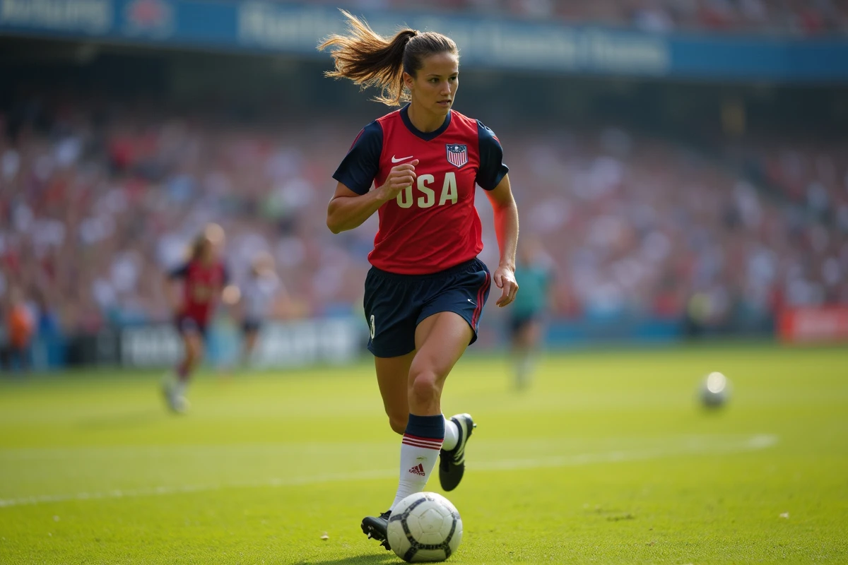 Mia Hamm en action sur le terrain de football américain