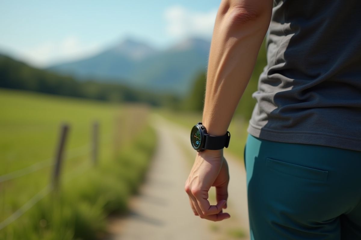 Personne suivant ses pas avec une montre connectée en nature