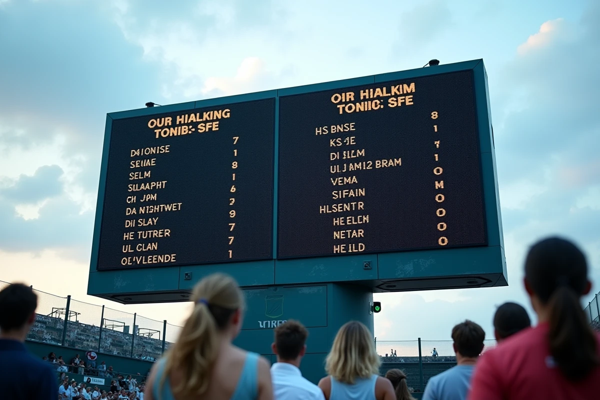 Tableau de score numérique affichant les points ATP lors d'un grand tournoi de tennis sur surface dure