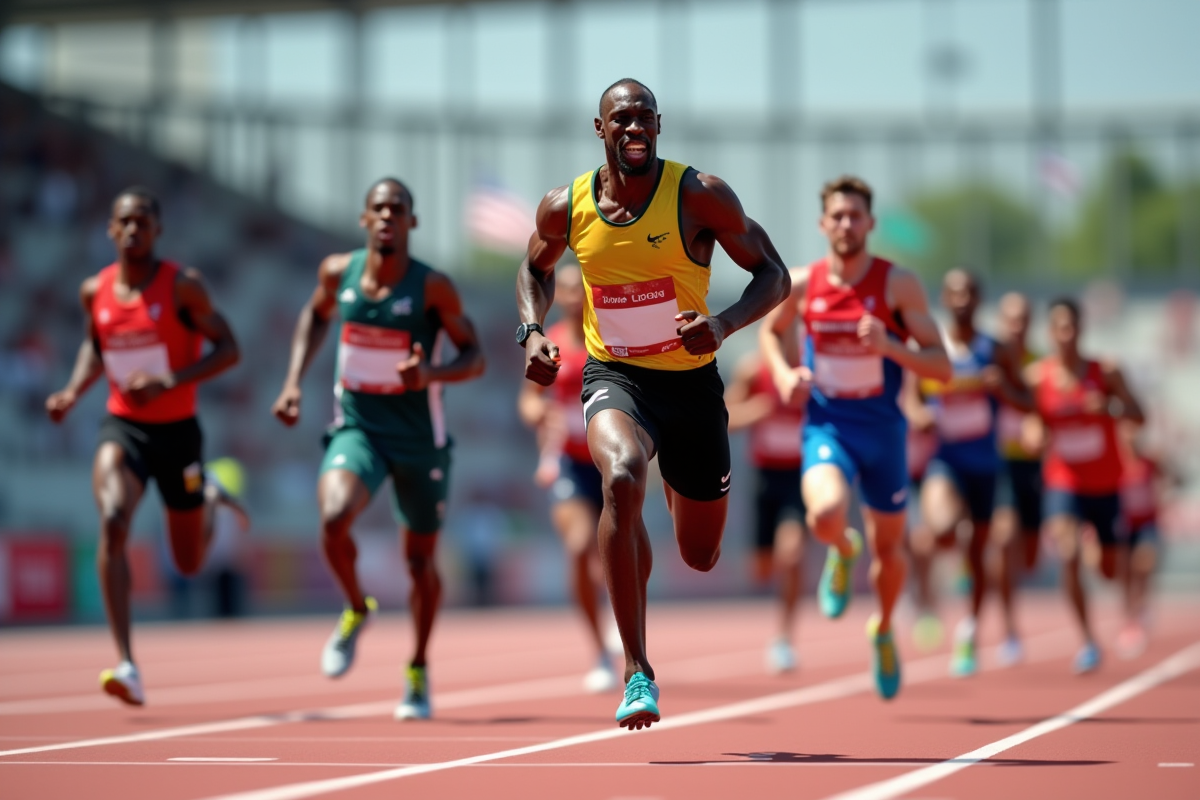 Groupe de sprinteurs à la ligne d