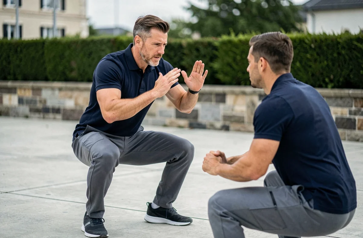 Vincent Brindeau, coach sportif au Mans, guidant un client lors d'une séance d'entraînement en extérieur